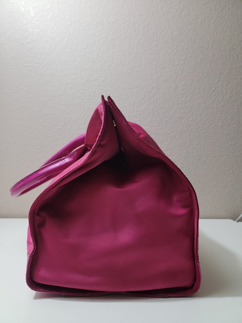 Tory Burch Ella Nylon Tote Bag Large Magenta Pink Patent Leather Shoulder Purse - Picture 5 of 14